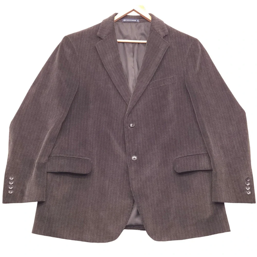 Dockers Herringbone Corduroy Blazer‎ Jacket Notch Lapel Charcoal Mens 46R